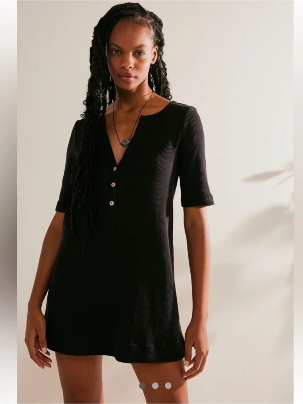 Free People FP Beach Jane Shift Mini Dress Black Ribbed Size Medium